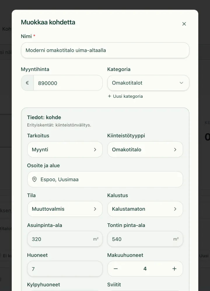 Kohteen lisääminen Youpyn paneelissa
